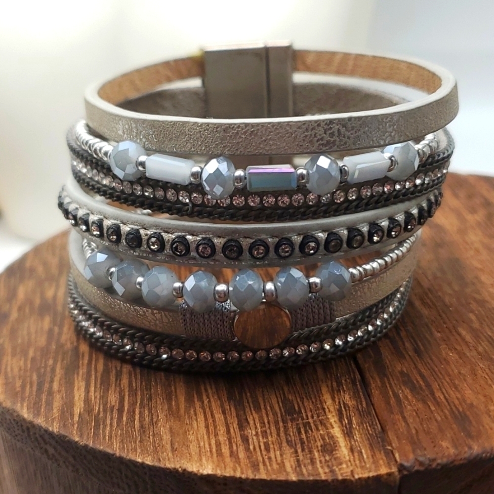 B2216 boho tiered magnetic‎ closure bracelet statement jewelry